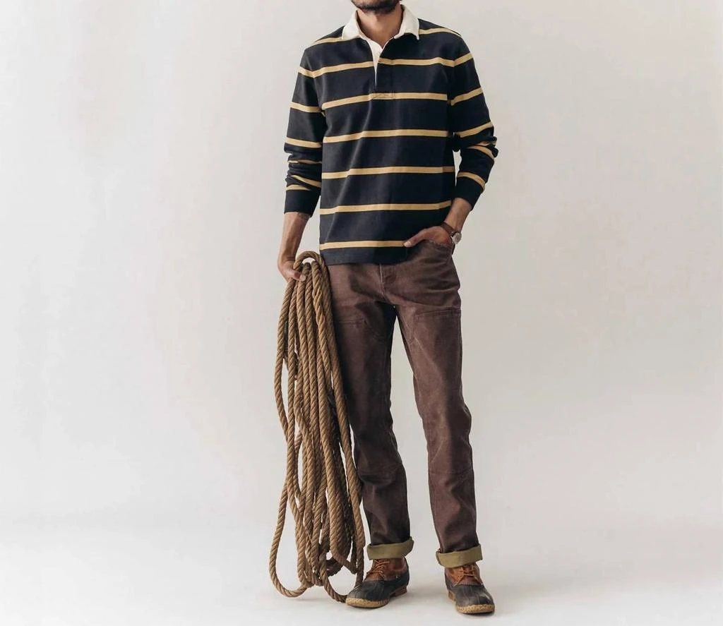 Taylor Stitch Rugby Long Sleeve Shirt In Faded Black Stripe 1