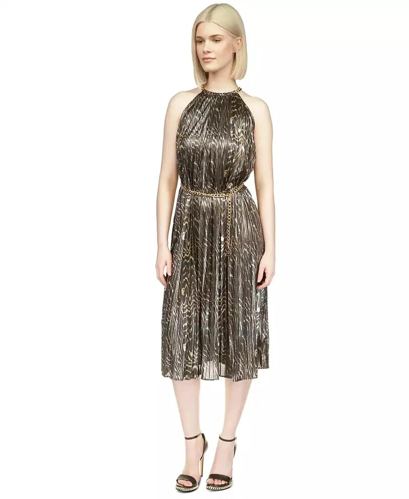 Michael Kors Women's Animal Print Ruffled Dress Black Size Medium