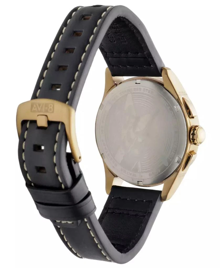 AVI-8 Men's Spitfire Lock Chronograph Black Leather Strap Watch 3