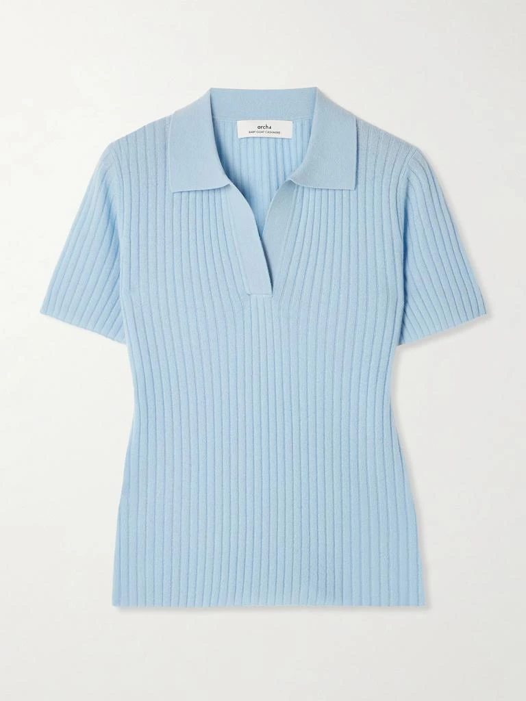 Arch4 Jennifer Ribbed Organic Cashmere Polo Shirt - Sky blue
