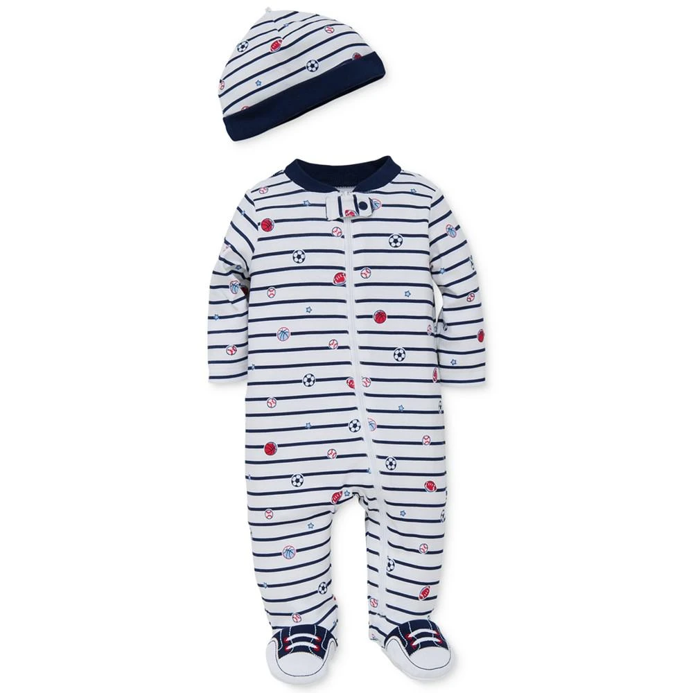 Little Me Baby Boys Sports Footed Coverall and Hat, 2 Piece Set 1