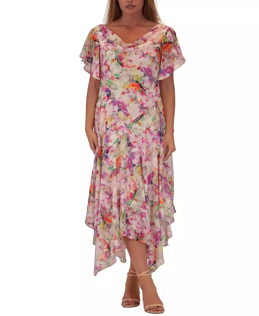 Robbie Bee Plus Size Printed Flutter-Sleeve Midi Dress