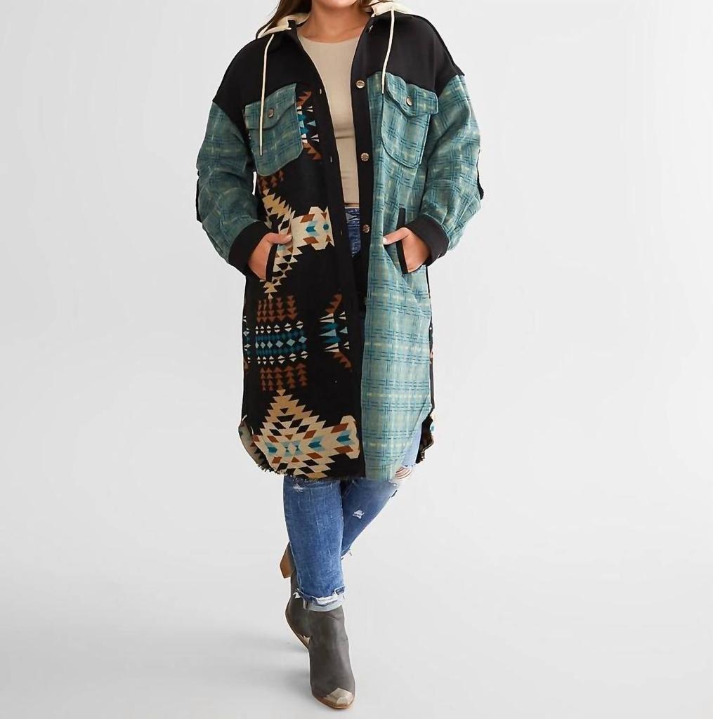 Miss Me Miss Me - Oversized Aztec Hooded Jacket