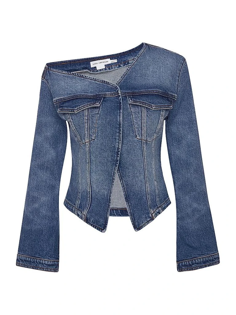 Good American Asymmetric Denim Flare Sleeve Split-Hem Shirt 1