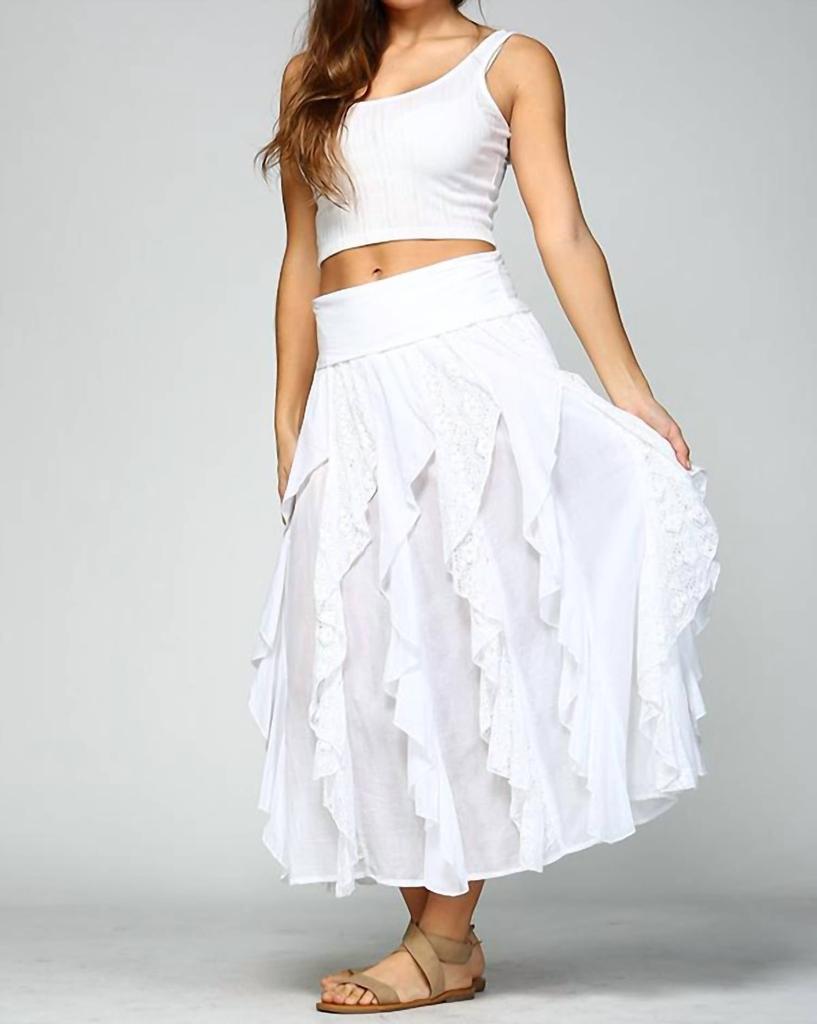 Apparel Love Lace Ruffle Skirt In White