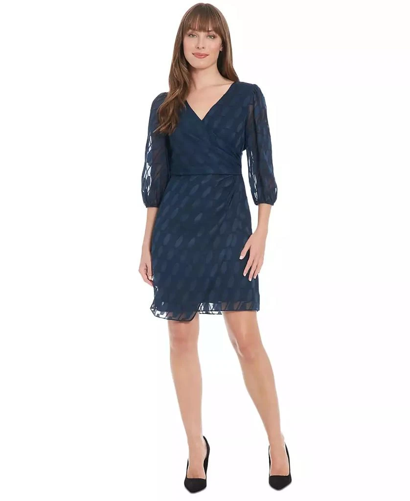 London Times Petite V-Neck 3/4-Sleeve Burnout Sheath Dress 2