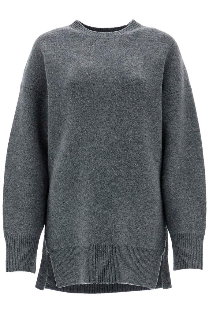 Totême gray melange wool and cashmere sweater with wide neck