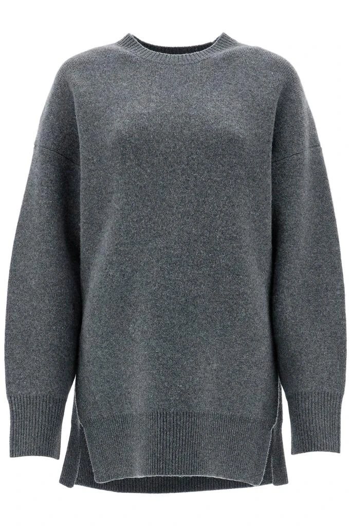 Totême gray melange wool and cashmere sweater with wide neck 1
