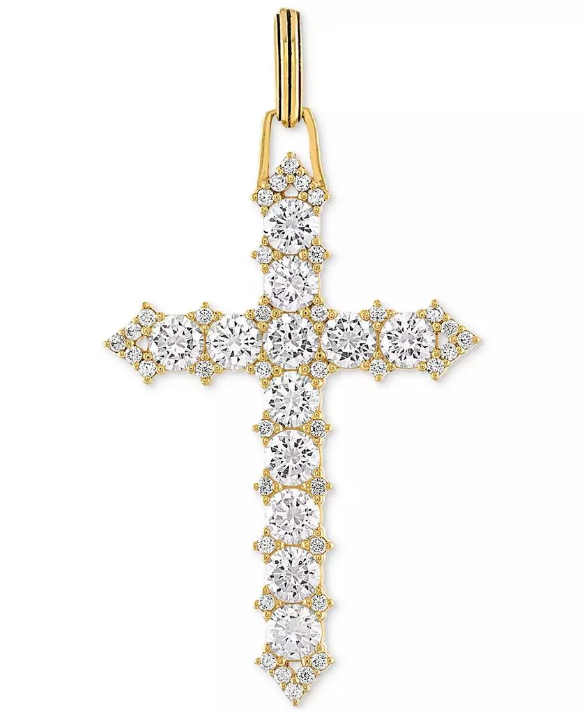 Esquire Men's Jewelry Cubic Zirconia Cross Pendant in 14k Gold-Plated Sterling Silver, Created for Macy's 1