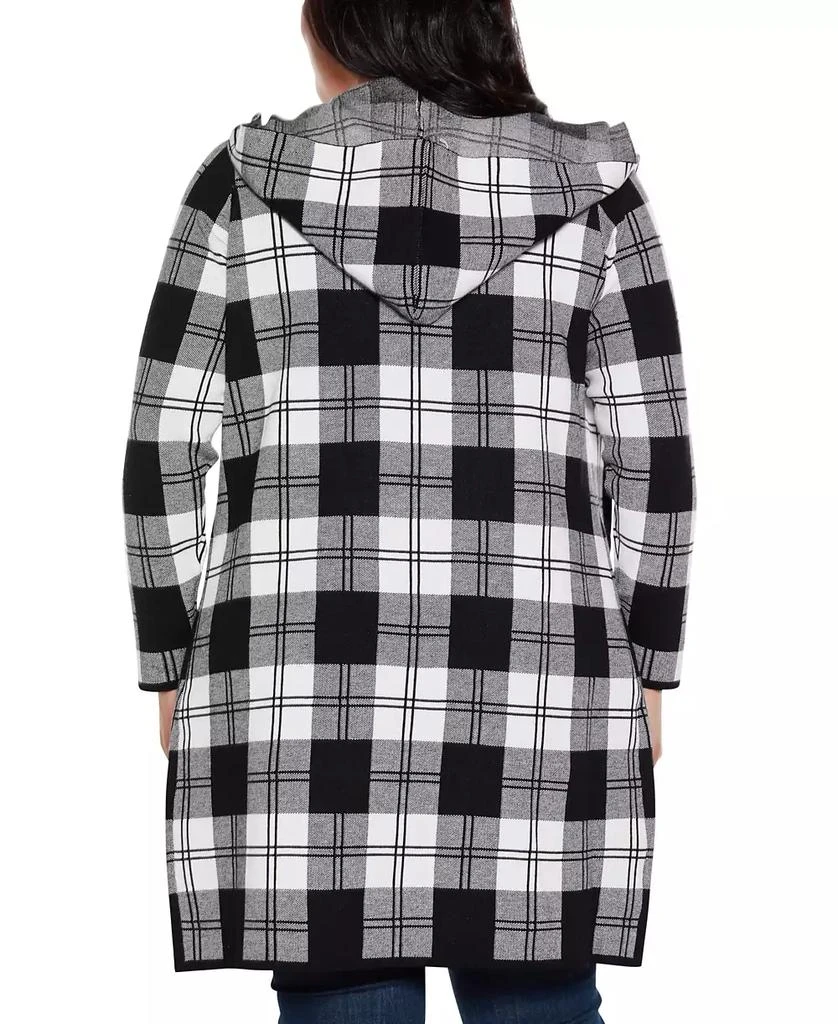 Belldini Plus Size Hooded Checkered Plaid Cardigan Sweater 2
