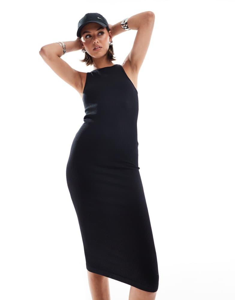 HERA Hera ribbed base racer midi dress in black