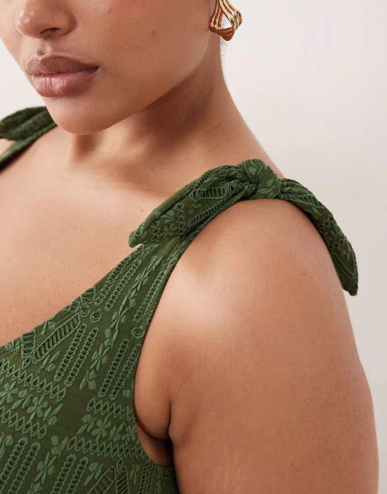 ASOS ASOS DESIGN Curve Kyle broderie twist front crop bikini top in olive 4