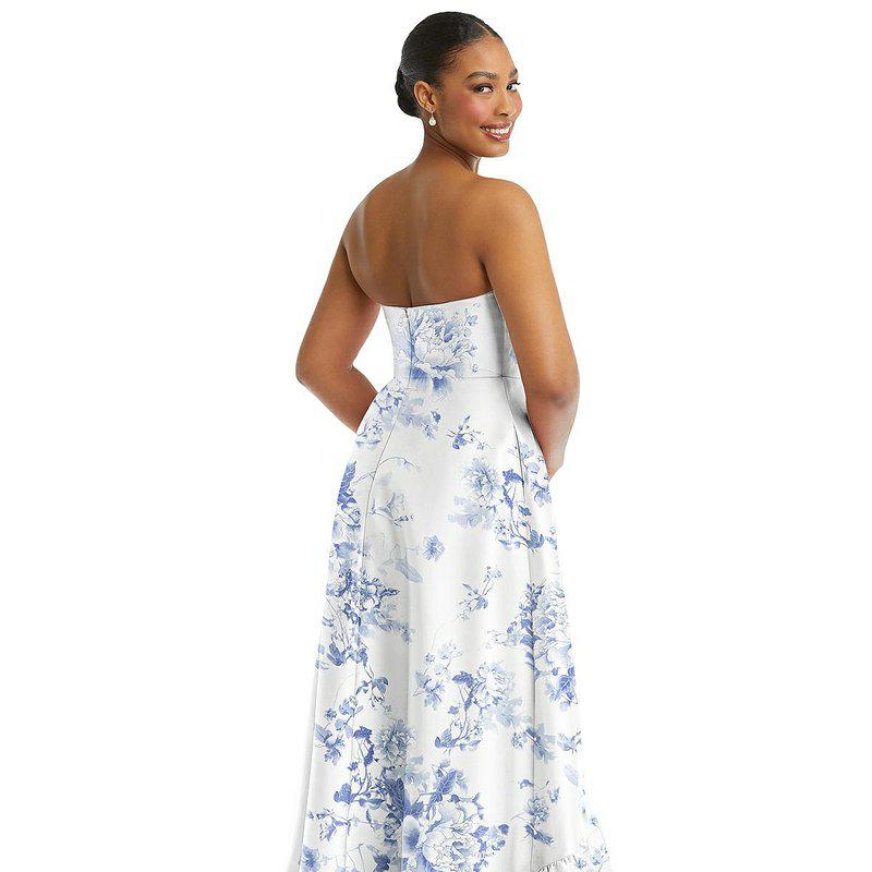 Alfred Sung Strapless Floral High-Low Ruffle Hem Maxi Dress With Pockets D838FP