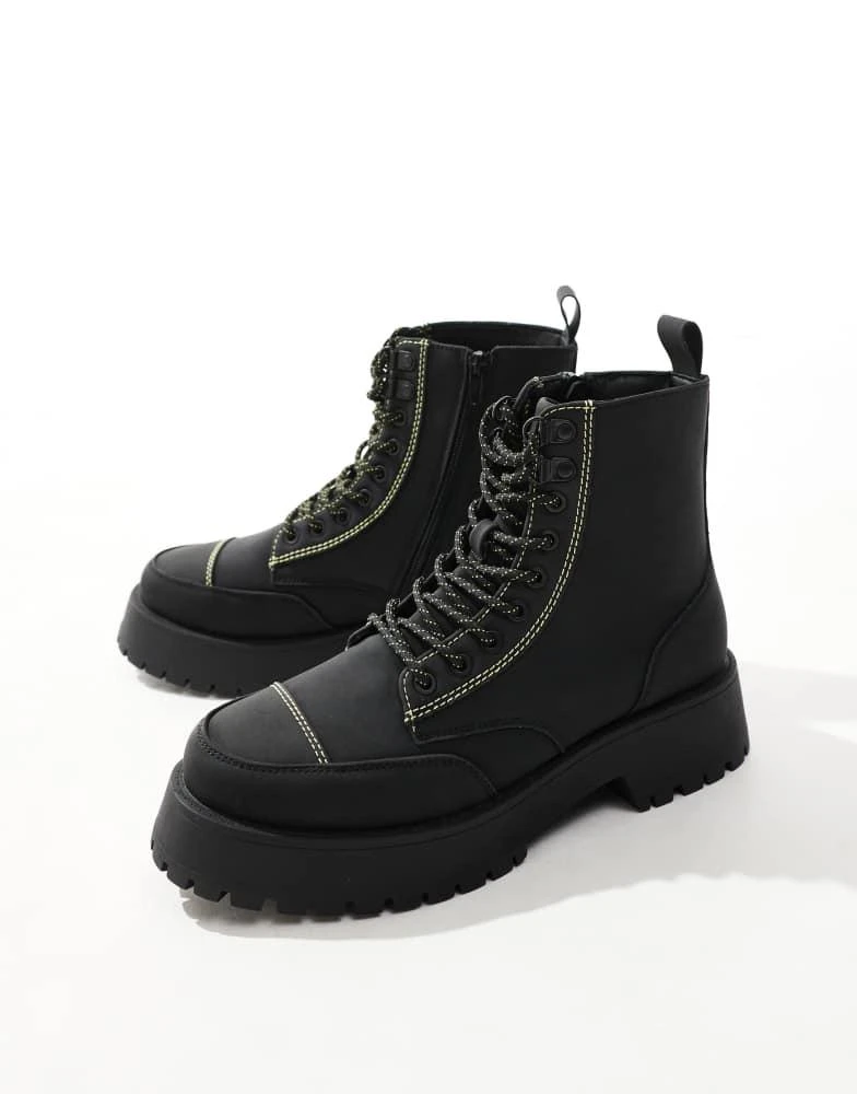 ASOS ASOS DESIGN lace up boots in black with chunky sole and contrast stitch 1