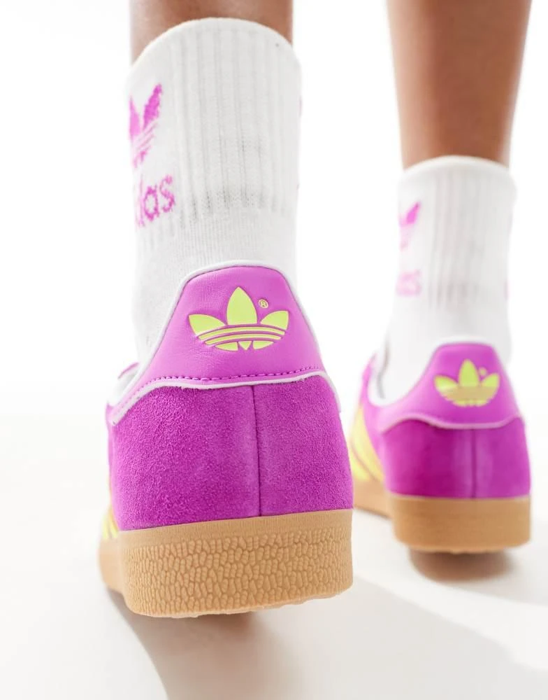 Adidas adidas Originals Gazelle trainers in pink and yellow with gum sole 4