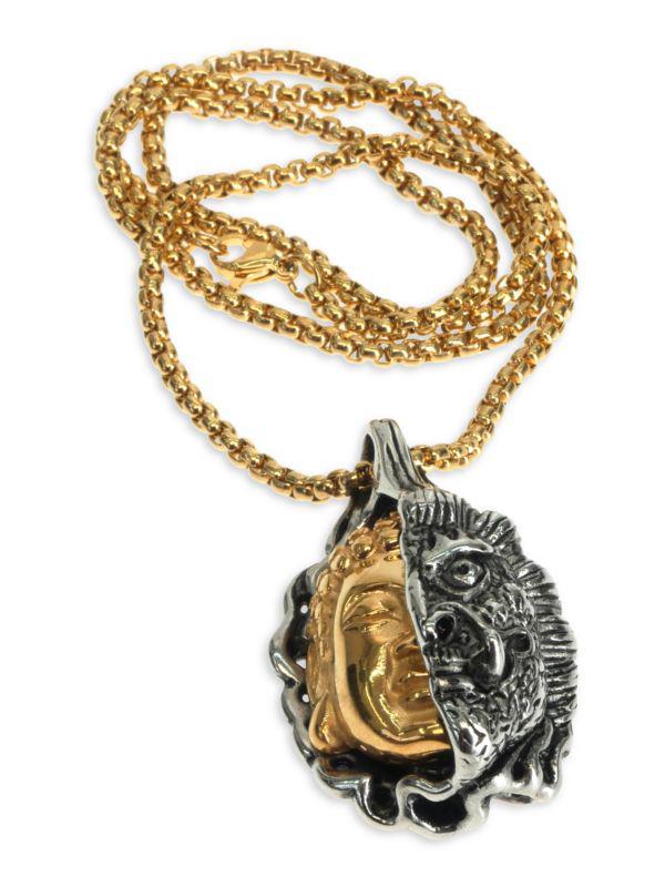 Jean Claude Dell Arte Goldplated & Stainless Steel Buddha & Devil Pendant Necklace