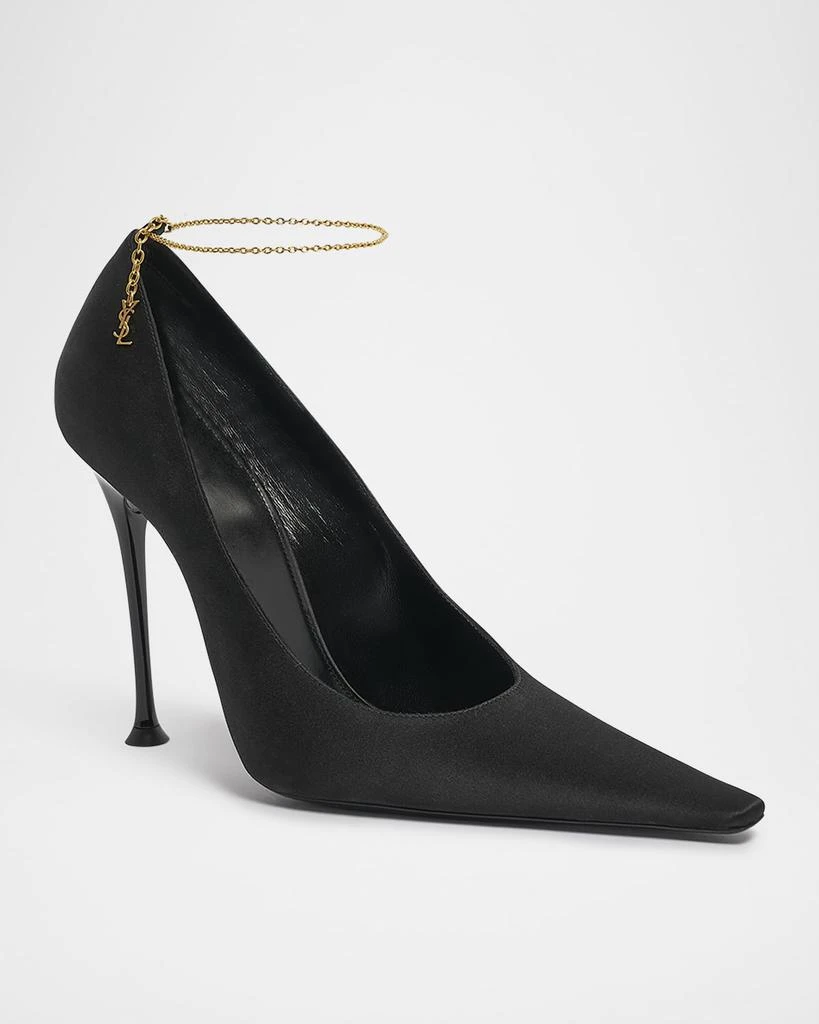 Yves Saint Laurent Satin YSL Ankle-Chain Pumps 3