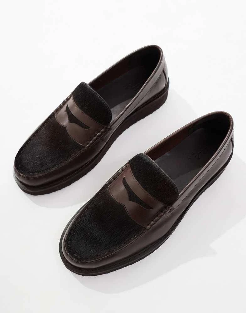 ASOS ASOS DESIGN penny loafer in brown leather with fur detail 2