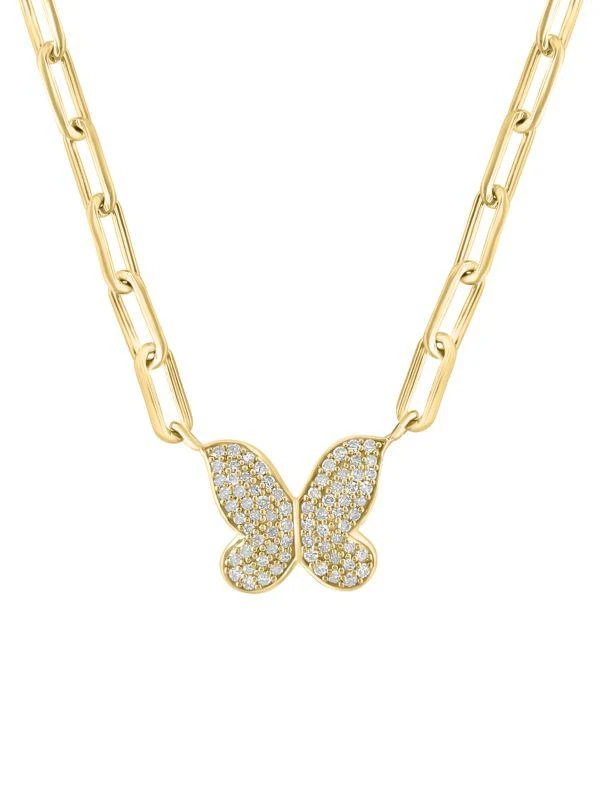 Effy 14K Yellow Goldplated Sterling Silver & Diamond Butterfly Pendant Necklace 2