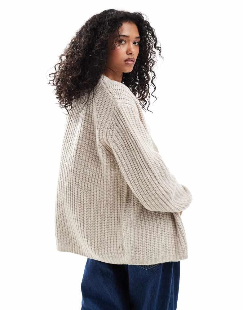 ASOS DESIGN fluffy rib cardigan with v neck in oatmeal – On Sale