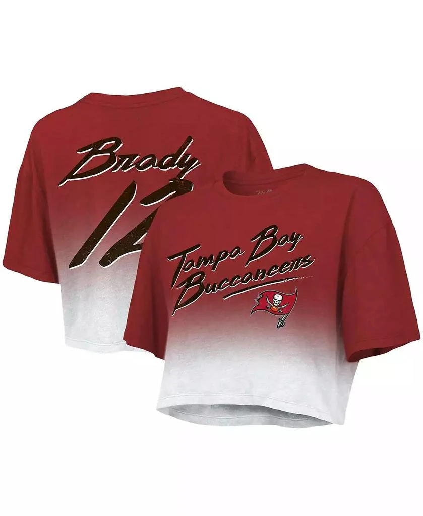 Majestic Women
s Threads Tom Brady Red, White Tampa Bay Buccaneers Drip-Dye Player Name and Number Tri-Blend Crop T-shirt 1