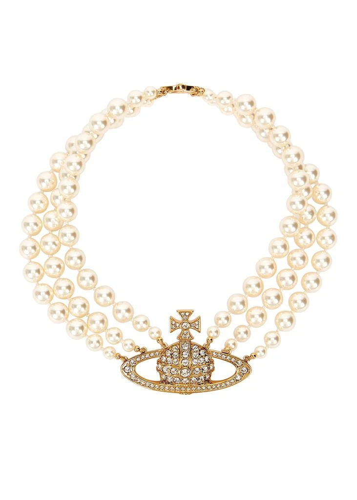Vivienne Westwood Three Row Bas Relief faux pearl orb choker 1