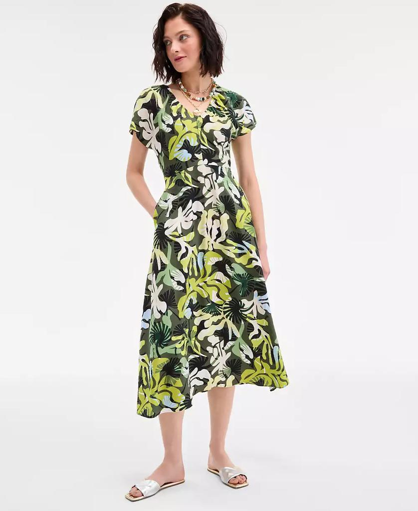 On 34th Women's Flutter-Sleeve Printed Textured Midi Dress, Exclusively at Macy's