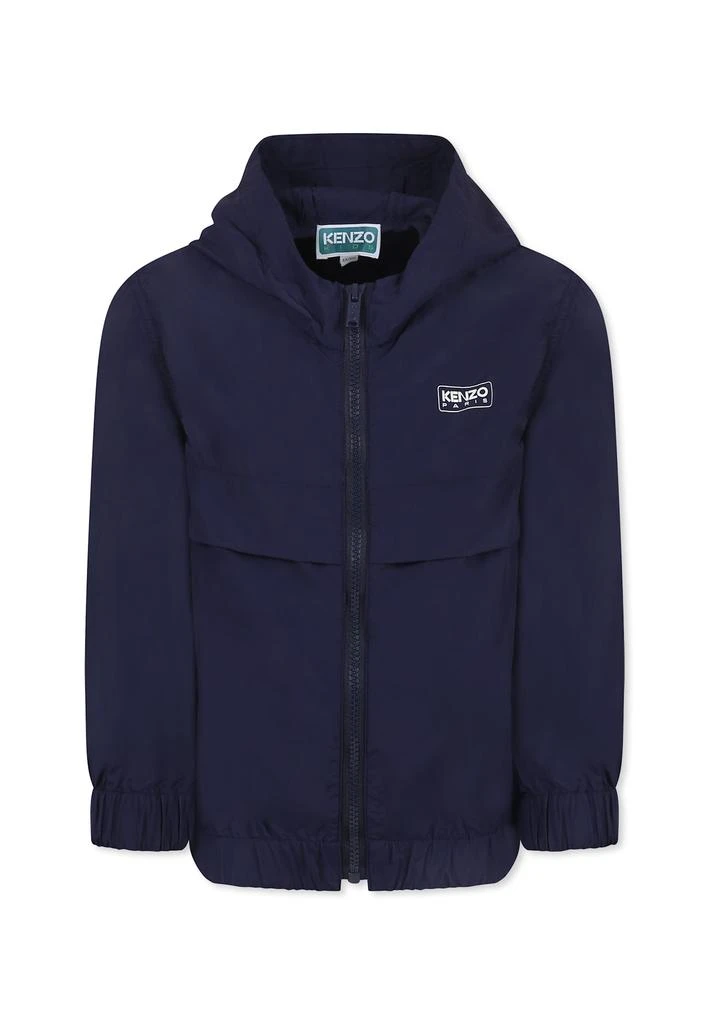 Kenzo Blue Windbreaker Jacket For Kids With Logo 1