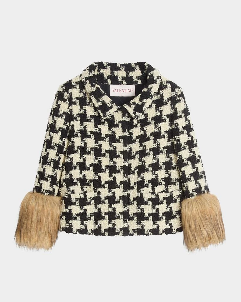 Valentino Faux-Fur Macro Houndstooth Tweed Jacket 1