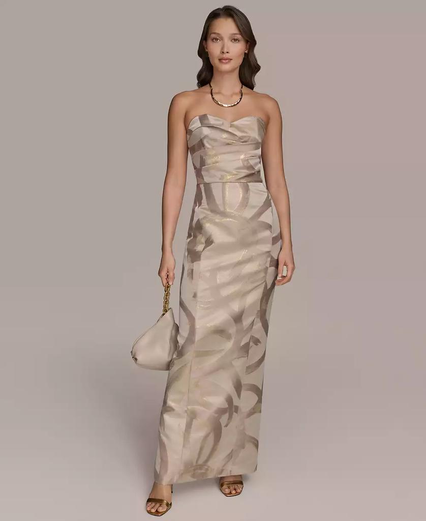 【Donna Karan New York】Jacquard Bow-Trim One-Shoulder Gown Donna Karan New York Women's Jacquard Bow-Trim One-Shoulder