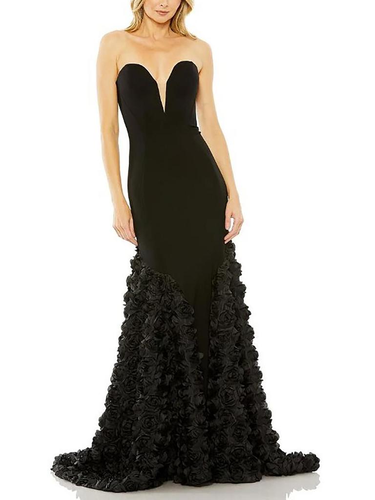 Mac Duggal Womens Rosette Strapless Evening Dress