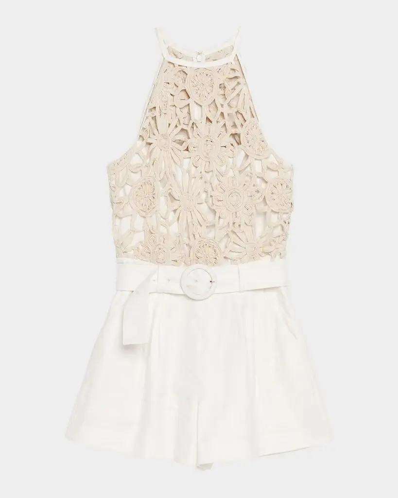 Ramy Brook Aubree Openwork Floral Belted Romper