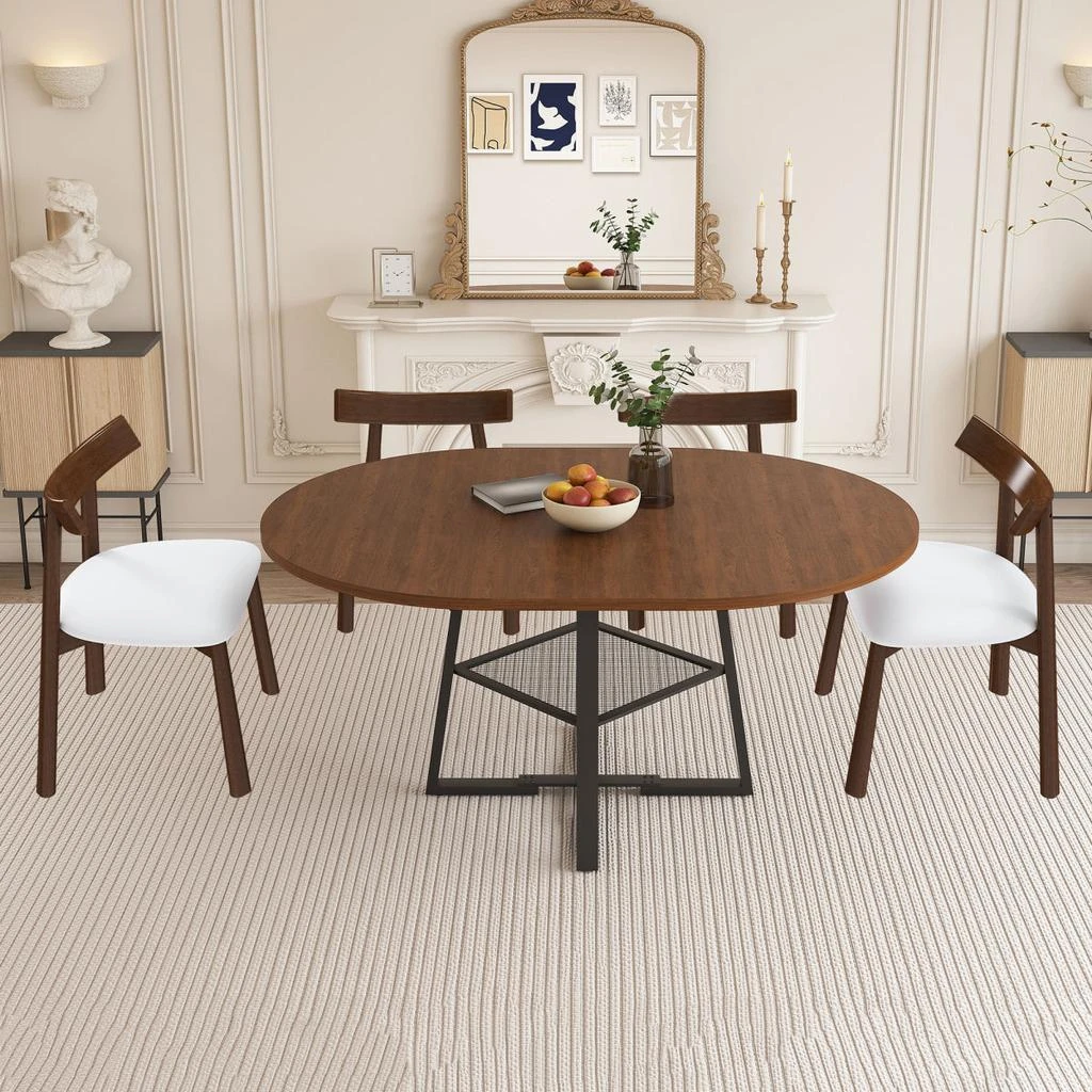 Streamdale Furniture Streamdale 47" Extendable Round Dining Table Set for 4-8 with 4 Walnut Chairs