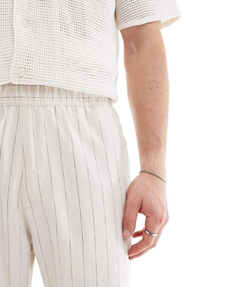 Bershka Bershka linen rich striped trouser in sand 2