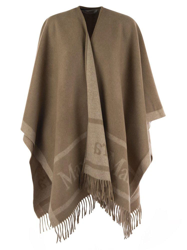 Max Mara Logo Detailed Fringed Cape Cettire