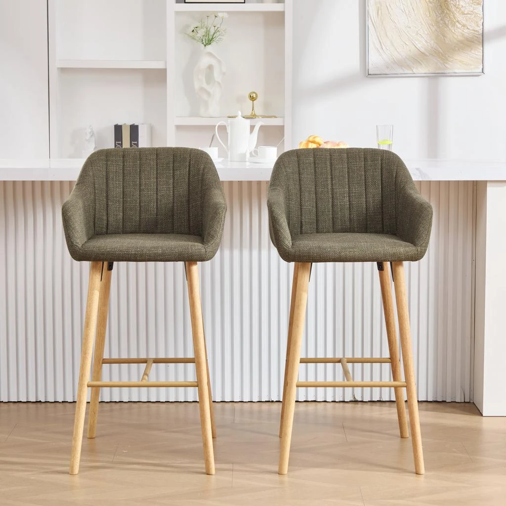 Streamdale Furniture Streamdale Modern Linen Bar Stools Set of 2 with Back 
Armrest 3