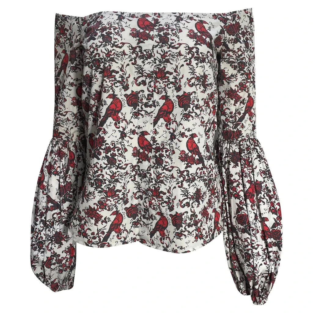 CAROLINE CONSTAS Gisele Printed Blouse in Red Cotton 1