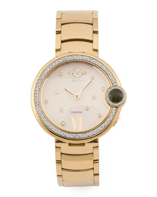 Gevril Women's Swiss Made Gold Perugia Round Diamond Bezel Watch