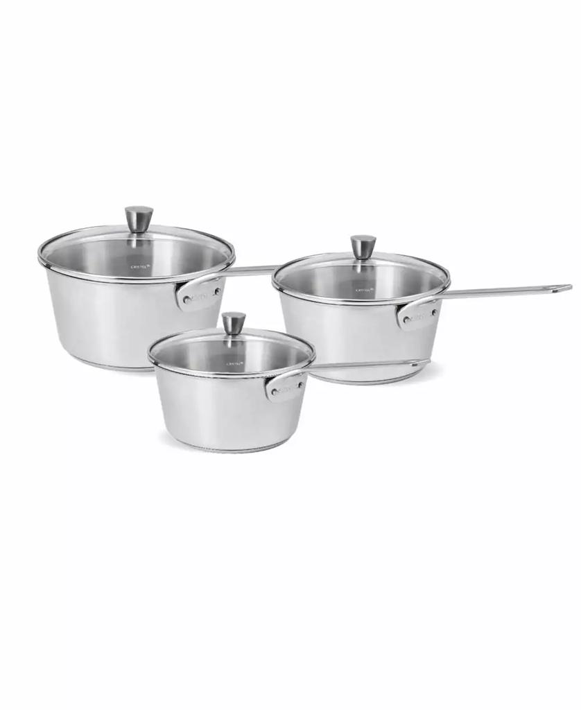 Cristel 1826 3-Piece Stainless Steel Saucepan Set with Glass Lids