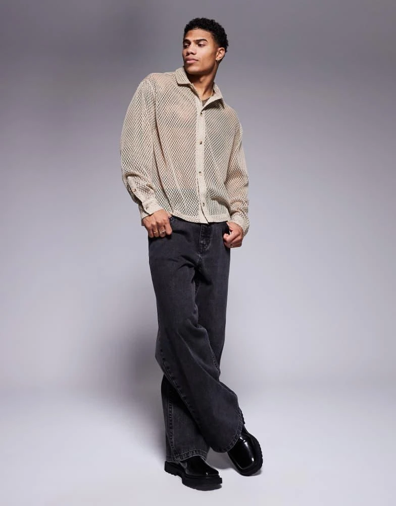 ASOS DESIGN boxy oversized mesh shirt in stone – On Sale Now with