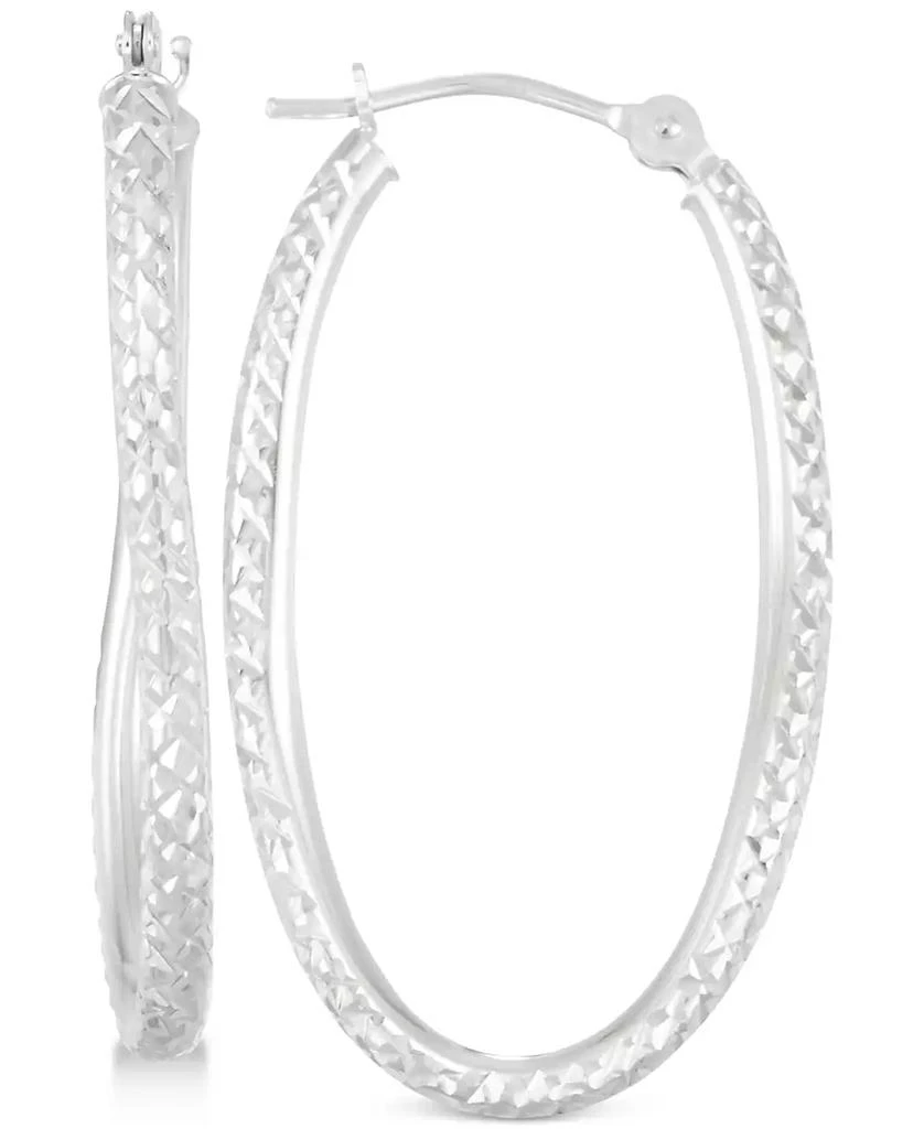 Macy
s Textured Twisted Oval Hoop Earrings in 10k White Gold