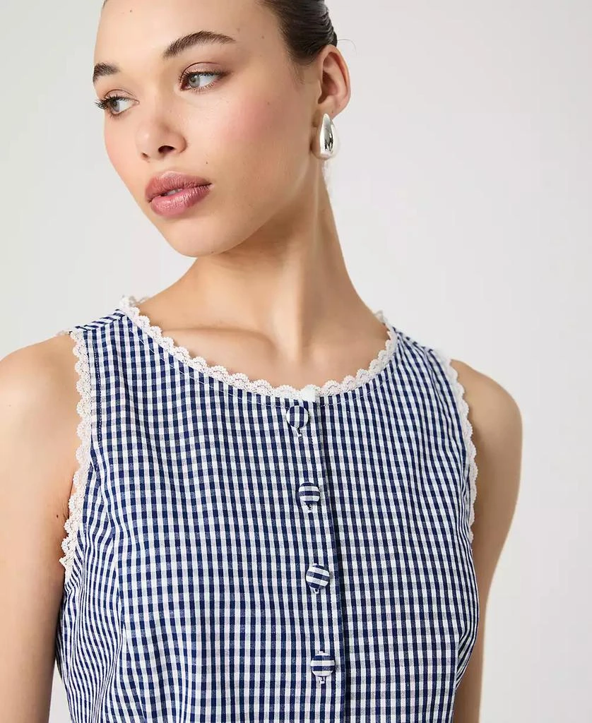 French Connection Women's Gingham Lace-Trim Sleeveless Vest 5