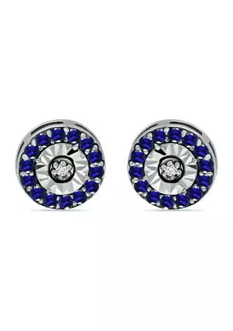 Belk 
Co. 1/2 ct. t.w. Sapphire and 1/10 ct. t.w. Diamond Halo Stud Earrings in Sterling Silver