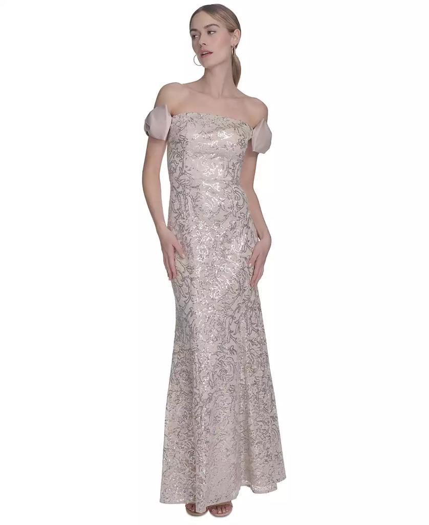 Eliza J Women's Bow-Trim Off-The-Shoulder Sequin Gown