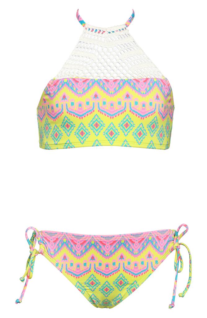 Hobie Kids' Print Crochet Trim Two-Piece Swimsuit