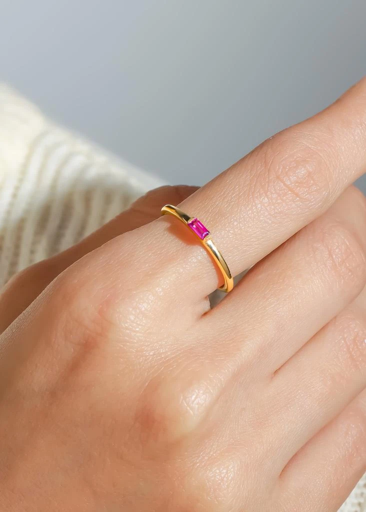 Tiramisu 14K Gold Plated Over 925 Sterling Silver Baguette Blush Rhodolite Garnet Ring 2