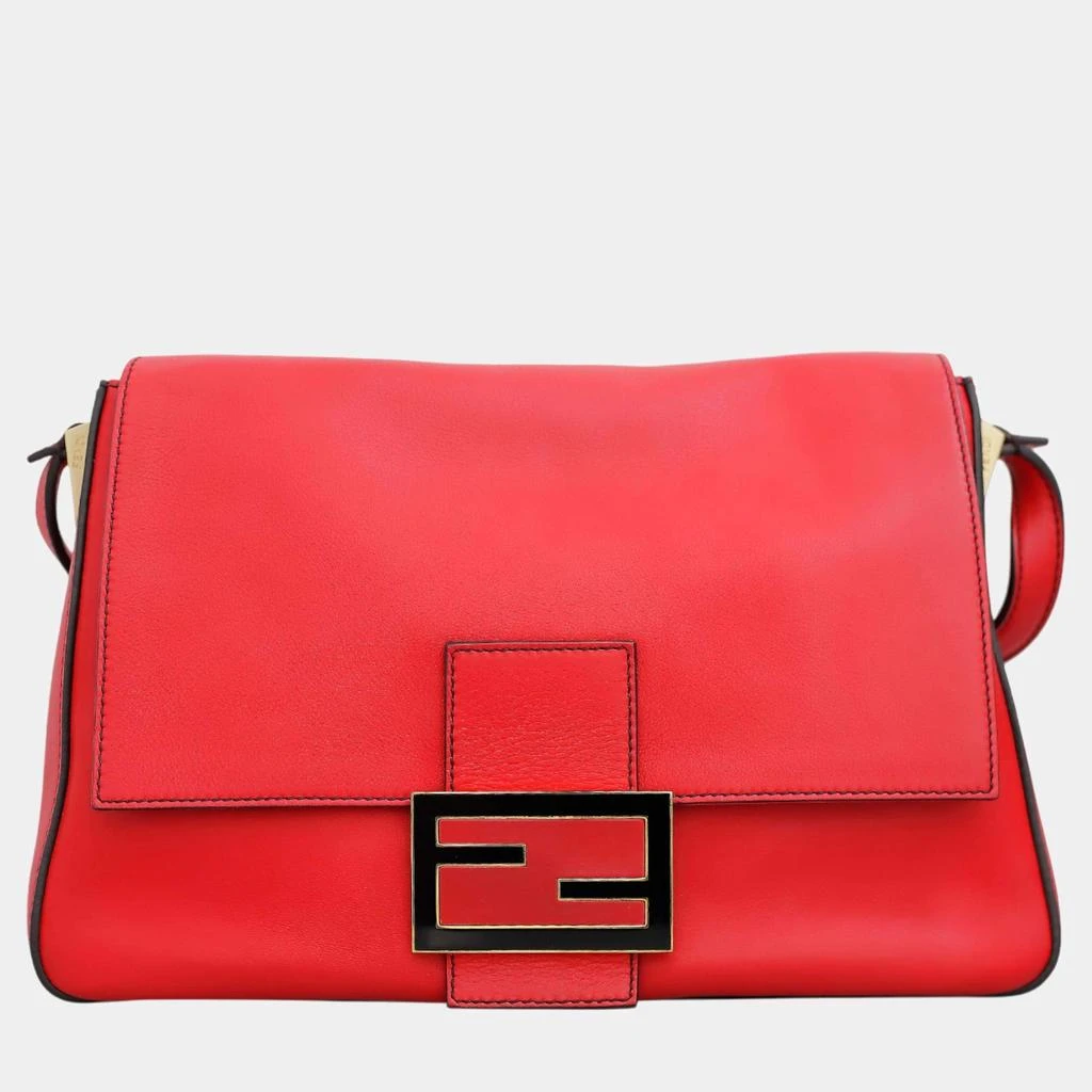 Fendi Fendi Red Leather Mamma Baguette Flap Shoulder Bag 1