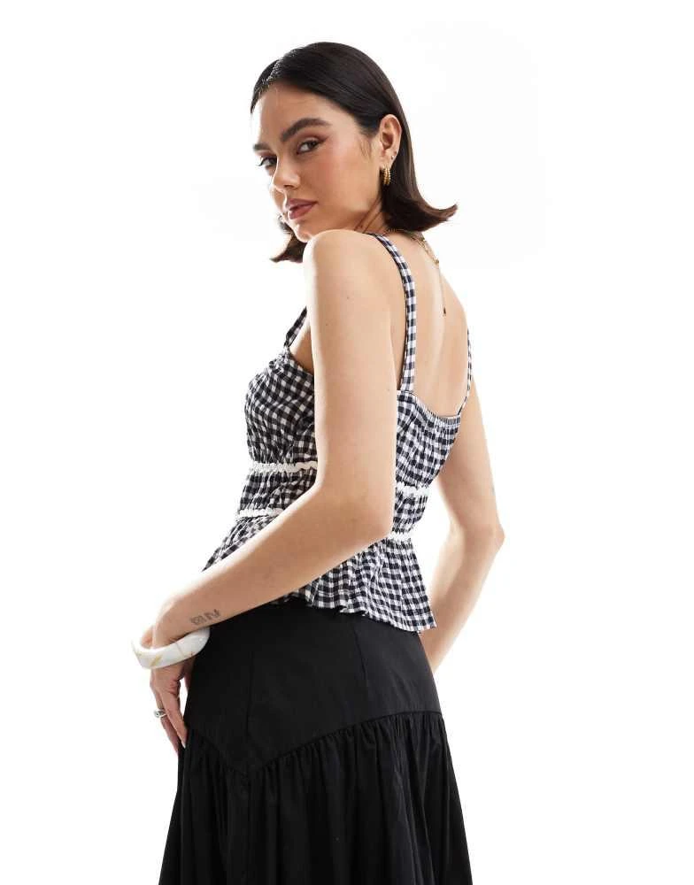 ASOS ASOS DESIGN milkmaid top in gingham with ricrac trims in navy gingham 2