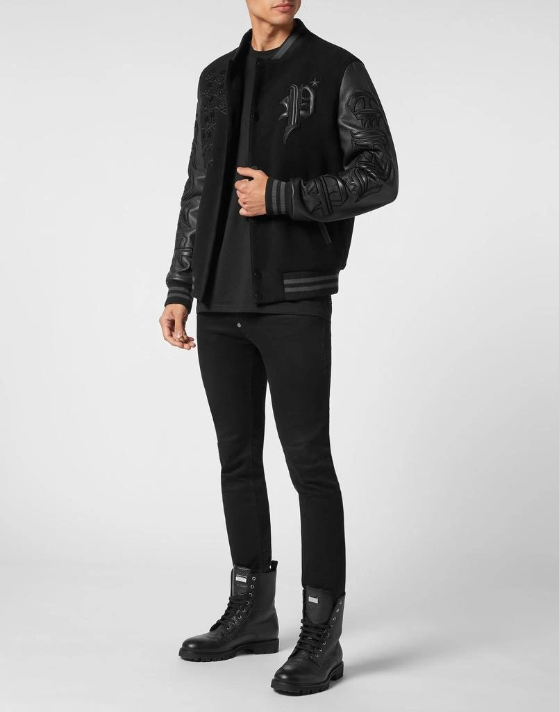 Philipp Plein Wool College Bomber with Leather Arms Gothic Plein 2
