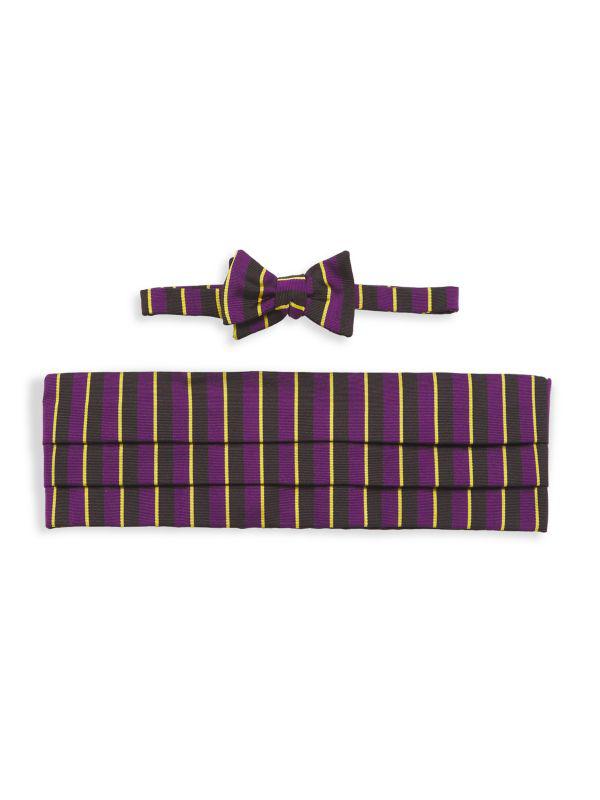Paul Stuart Silk Striped Bow Tie & Cummerbund Set
